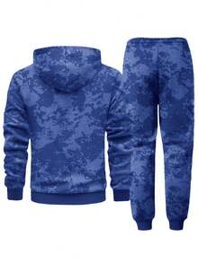 男士轻薄扎染水洗连帽卫衣和抽绳运动裤两件套，老鹰印花图案，连帽卫衣带抽绳和口袋，运动裤腰部也带抽绳，适合春、秋、冬三季街头穿搭、慢跑、通勤、旅行、户外活动，是送给丈夫或男友的理想礼物。 - 彩色 - 查看 2