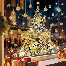 decalmile Fensterbilder Weihnachten Fensteraufkleber Gold Weihnachtsbaum Fenster Abziehbilder Weihnachts Schneeflocken Anti-Kollision Fenstersticker Glas Fensterdeko Aufkleber