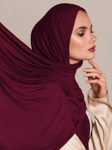 1pc Plus Size Knitted Shawl Scarf, Soft Casual Solid Color Women's Scarf, Suitable For Pairing With Dresses - Burgundy - View 2