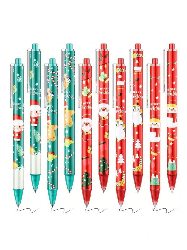 5 bolígrafos retráctiles festivos de Navidad - Diseños de árbol de Navidad y Papá Noel, suministros de oficina y regalos de fiesta navideña
