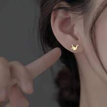Simple Silvery-Plated Paper Crane Stud Earrings For Women - Japanese-Korean Style, Anti-Allergic Copper Material, Suitable For Casual Outfits Or Gifts - Multicolor - View 2