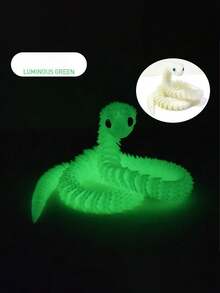 30厘米夜光3D打印蛇形装饰品，新年礼物，全关节可动蝰蛇模型，逼真动物雕像，可选颜色：30厘米彩虹色、夜光绿色、纯黑色和纯白色，3D打印，蛇形，成人玩具（眼睛颜色随机）