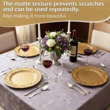 13 Inch Antique Charger Plates Bulk Plastic Round Floral Plates Perfect For Dinner/Wedding/Thanksgiving Party/Elegant Tabletop Decor - 金色 - 查看 7