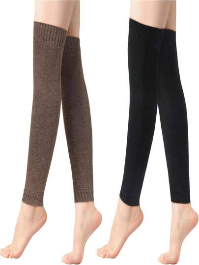 2 pary ciepłych ocieplaczy na nogi, damskie zimowe skarpetki bez stóp za kolano, dzianinowe, ciepłe, długie ocieplacze na nogi
