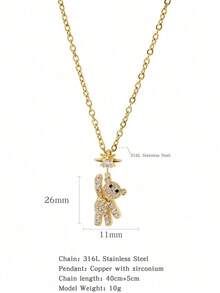 1Pc Obega Lovely Bear Necklaces For Women Cubic Inlaid Golden Neck Chain Female Necklaces Cute Jewelry Pendant Perfect Daily Accessory Gifts, Fashion Accessories, Unique Designs For Daily Jewelry, Elegant Fade-Resistant Jewelry, High-Quality Handicrafts, Gifts For Friends, Fashion Enthusiasts - 金色 - 查看 3