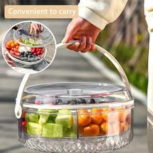 1 pieza Caja de almacenamiento hermética transparente de 6 compartimentos para frutas y aperitivos para la cocina/comedor, fácil de limpiar, diseño con asa portátil, adecuada para picnic, camping, fiestas - Blanco transparente - Ver 2
