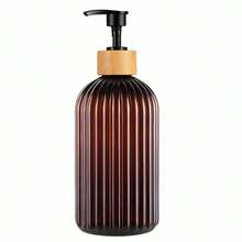 16.9oz Soap Dispenser With Bamboo Pump - Refillable Plastic Bottle, Vertical Stripe Design For Kitchen & Bathroom, High-Quality Hand Soap, Dish Soap, Lotion Pump Bottle Green,Clear,Black,Amber - Multicolor - View 9