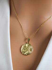 MECYLIFE 1pc Stainless Steel Round Moon Sun Star Pendant Necklace, Simple Design Women Necklace - Yellow Gold - View 7
