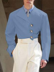 INCERUN Fashion Mens V-Neck Buttons Long Sleeve Pleated Party Casual Loose Blouse Office Work Solid Shirt Tops - 藍色 - 查看 3