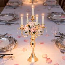 1pc Gold Candle Holder, 5-Arm Tabletop Candelabra, Suitable For Wedding Centerpiece Decor, Christmas Holiday Events, Party Decoration - Metal Structure - Gold - View 3