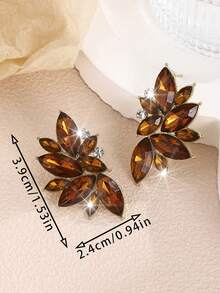 1 Pair Bohemian Alloy Rhinestone Inlaid Fashion Versatile High-End Luxury Exaggerated Earrings For Women - Coffee Brown - View 4