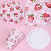 10/20/30pcs,Strawberry Birthday Party Plates And Cups Decoration Summer Watercolor Fruit Tableware Plates Cups For Wedding Berry First Birthday Themed Baby Shower Party Supplies, Disposable 9'' 7'' Paper Plates 9 Oz Cups Cutlery Dinnerware For 1st Birthday