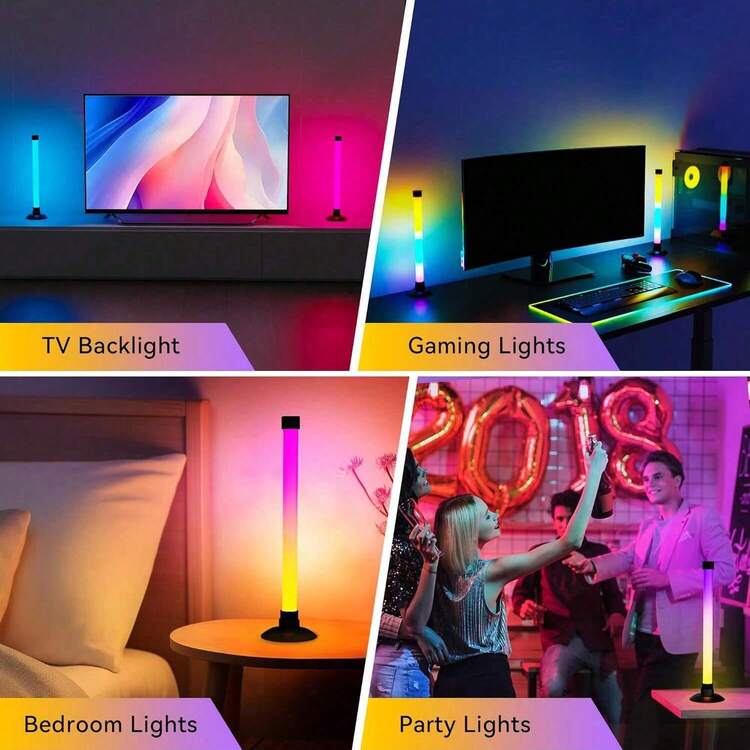 NBBUFF Thanh đèn LED thông minh 2 chiếc, đèn bàn đổi màu RGB nhiều màu, điều khiển bằng nút bấm/điều khiển từ xa/ứng dụng, đèn chiếu sáng xung quanh dùng nguồn USB, tạo không gian lãng mạn, đồng bộ nhạc, thanh đèn LED RGB IC thích hợp cho PC, tiệc tùng, phòng khách, phòng chơi game, quà tặng Giáng sinh và trang trí phòng khách ngày lễ - Thanh đèn LED - Xem 10