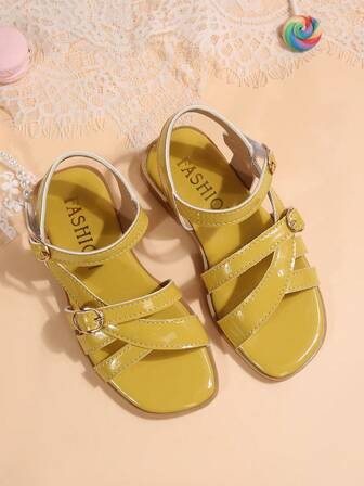 Sandalias planas de playa para niñas, con diseño elegante y de moda, puntera redonda, calado, pedrería y suela antideslizante