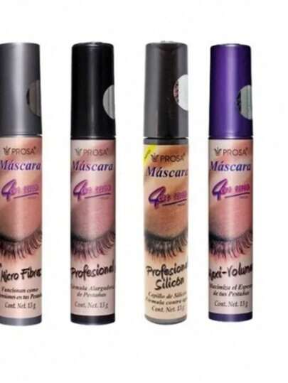 Kit 4 Rimel Prosa 4 en 1 Mascara Pestañas Prosa Maxi Volumen Profesional Silicon Rutina Perfecta Máximo Volumen Alarga A prueba de Agua