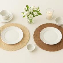 4 Or 6 Piece Set Of 38cm Elegant Round Placemats In Cotton And Linen For Table Setting And Placemats - 鏽棕色 - 查看 2