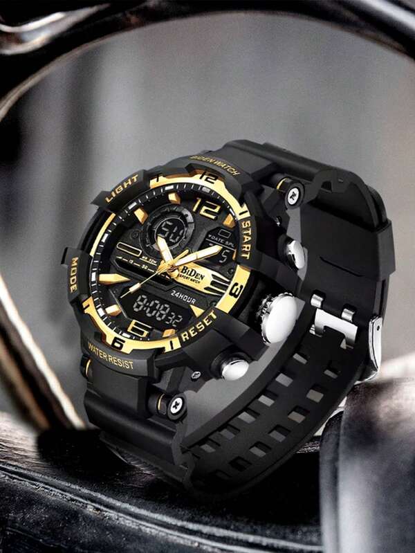 BIDEN Men's Outdoor Dual Screen Circular Neutral Watch Multifunctional Alarm Clock Waterproof Electronic Sports Watch With Night Light Fashion Electronic Watch Giving Students Back To School Gifts