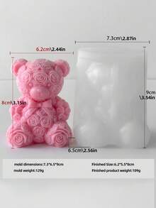 1个玫瑰熊蜡烛模具，DIY玫瑰花手工蜡模，陶瓷/石膏蜡烛制作套装，适用于婚礼装饰、烛光晚餐、情人节/生日手工礼物、DIY、粘土工具、手工艺品、情侣用品 - 白色 - 查看 18