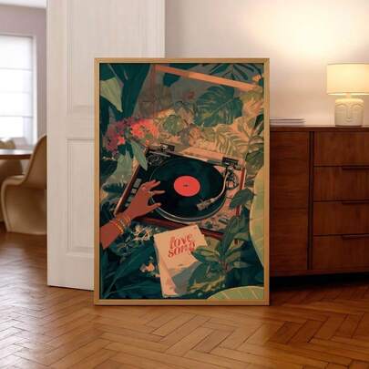 1件时尚音乐主题墙画，非裔美国人印花帆布画，情歌海报，黑胶唱片装饰，适合客厅、卧室、公寓、宿舍装饰，送给音乐爱好者的礼物，可选带框或不带框。