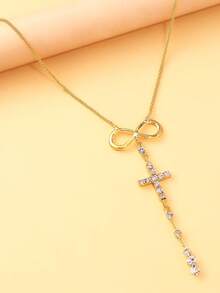 1pc Women's Rhinestone Cross & Geometric Pendant Necklace, Personalized Jewelry Gift For Holiday, Christmas