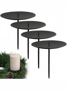 1pc Black Cone Candle Holder, Black Rimmed Tray, Advent Wreath Candle Holder, Metal Candle Holder To Secure Candles, For Advent, Wedding, Christmas, Party, Dinner Table Centerpiece, Valentine's Day, Holiday Party Decor - Multicolor - View 3