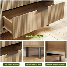 Wood Wide Double Dresser With Metal Legs And Handles, Fluted 6 Drawer Dresser, Modern Chest Of Drawers With Anti-Tipping Design For Bedroom Living Room, Hallway - 棕色 - 查看 4
