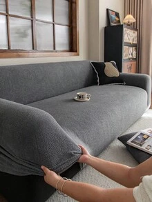 1 Vỏ bọc ghế sofa Jacquard sang trọng, Bảo vệ ghế sofa màu trơn, Thân thiện với thú cưng, Chống trượt, Chống bụi bẩn, Chống trầy xước, Phù hợp với mọi mùa, Co giãn, Có thể giặt bằng máy, Phù hợp với ghế sofa 1/2/3/4 chỗ ngồi, Chống thấm nước - Màu xám đen - Xem 5