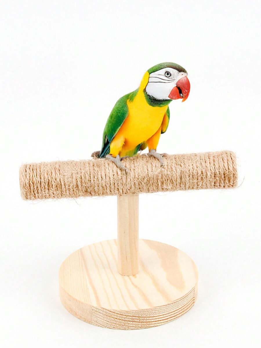 1pc Parrot Toy Wooden Rope Perch, Bird Toy, Wooden Toy, Parrot Toy, Intelligent Perch Toy, Bird Cage Accessory - Beige - View 1
