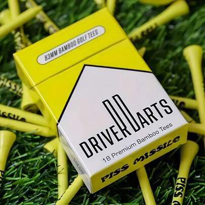 1pc Yellow Resin Golf Ball Holder With Black "PISS MISE" Text Design - Durable And Fashionable Golf Tee, Suitable For Golf Course And Practice, Golf Accessory