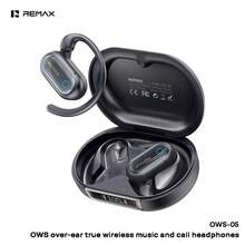 REMAX Auriculares inalámbricos Bluetooth OWS-05 con gancho para ambas orejas, totalmente inalámbricos para música y llamadas, color azul marino - Tierra Azul Tibetana - Ver 5