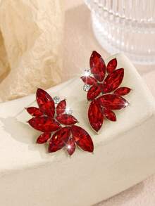 1 Pair Bohemian Alloy Rhinestone Inlaid Fashion Versatile High-End Luxury Exaggerated Earrings For Women - Bright Red - View 3