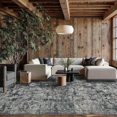 5x7 Area Rugs Living Room Bedroom, Washable Rug, Vintage Retro Boho Style, Non Slip Low Pile Faux Wool Thin Carpet Indoor Dining Room, Dorm And Room (Taupe/5x7ft)