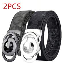 POYYAS 2Pcs Stylish Metal Buckle Belt For Men And Women - Fashionable Daily Decoration Jeans Belt With Fully Automatic Letter Buckle - Perfect Accessory For Business And Casual Occasions - Đen + Đen Bạc - Xem 14