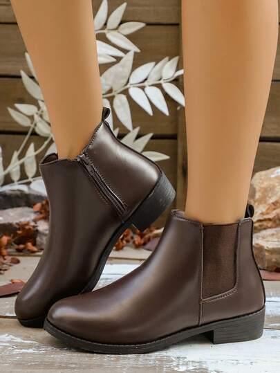 2025 New Vintage Brown Chelsea Ankle Boots For Women, Low Heel Side Zipper Versatile Booties, Comfortable Slim Fit Western Style Side Zipper Boots, Holiday