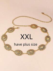 1pc Oversize/Plus Size Western Style Belt, Material Women's Waist Belt/Chain, Bohemian Vintage Floral Engraved Matte Black Textured Metal Waist Chain, Suitable Pairing With Western Jeans, Casual, Beach, Party, Festival, XXL Size, New Year - 金子 - 查看 1