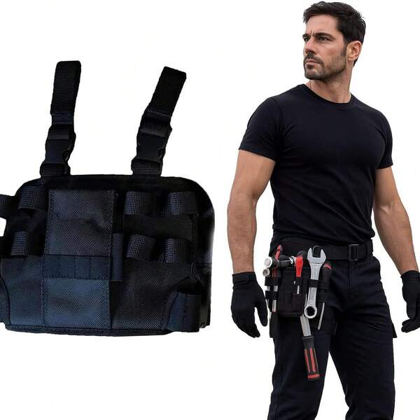 Multifunctional Canvas Tool Storage Bag, 1pc Black Multi,Belt Electrician Tool Kit, Drill Waist Bag, Wrench, Screwdriver, Hardware Tool Bag, Storage Bag,Non-Waterproof Utility Repair Bag For Electricians, Hand Washable,With Multiple Compartments For Organized Tool Storage,Repair Kit, Waist Pouch,Features Hammer, Drill, & Screw Holder, Tool Bag, Electrician Tools