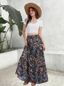 Falda casual plisada con estampado floral de patchwork brillante, ideal para vacaciones y playa