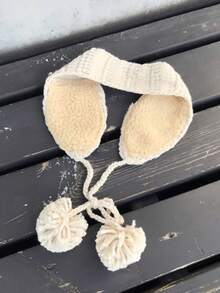 1 Pair Of Women's Cute Knitted Ear Muffs, Padded Ear Protection Design, Strap Style, Suitable For Fall And Winter Warmth Scene White Ear Muffs