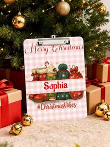 1pc Customized Personalized Christmas Clipboard, Can Customize Name, Pink Merry Christmas Clipboard With Santa Hat, Christmas Shoes And Christmas Balls, Christmas Office Supplies, Christmas Gift, Durable Clipboard, Suitable For Nurses, Schools, Offices, Personalized Gift, Customized Christmas Gift, Christmas, Personalized Decoration - Pink - View 6
