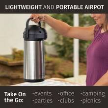 Coffee Carafe With Pump - 102oz 3L Airpot 12 Hours Large Hot Carafe, Cocoa Dispenser Parties - Tea Flask, Insulated Stainless Steel Airpots Hot Beverage Dispenser - Coffee Pump - 銀 + 102 盎司 - 查看 9