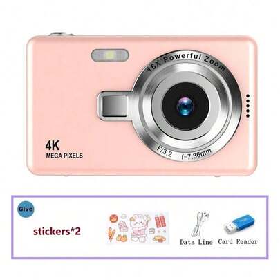 4K 50MP Vlog Camera With 16X Optical Zoom, Auto Focus, Image Stabilization, Suitable For Teenagers, Adults & Beginners, Portable Compact Digital Camera, Home Photography, Gift Card Reader (Pink)