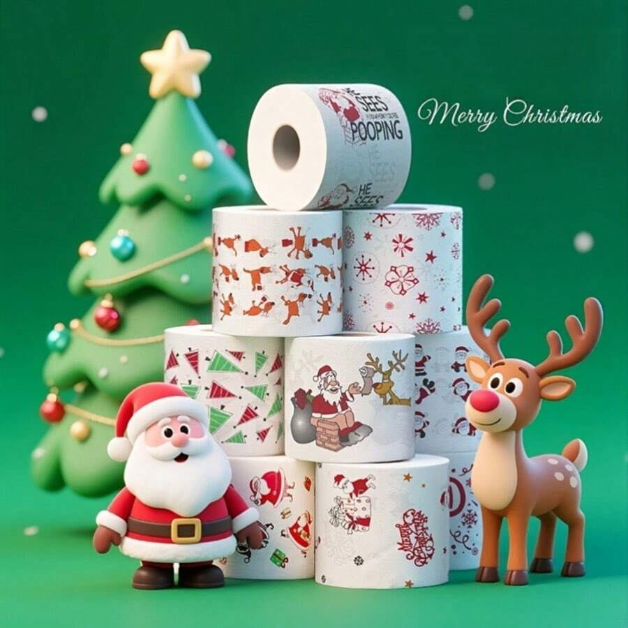1/9pcs Random Pattern Christmas Decorative Funny Toilet Paper Rolls, Christmas Themed Toilet Paper Rolls - Christmas Themed Tissue Paper Rolls, Suitable For Home, Dorm, Office, Company, Hotel, Bathroom, Party, RV, Outdoor Picnic - Multicolor - View 1