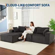 108inch Modular Sectional Sofa, Corduroy Sponge Compression Sofa With Deep Seat, Comfy Memory Foam Sofa For Living Room Bedroom, No Assembly Required(Ship In 2 Boxes) - Dark Grey - View 2