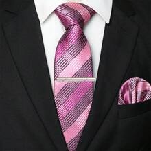 1/2/3/5 Stücke Herren Rosa gestreifte karierte Krawatte, Einstecktuch, Silber Krawattennadel, Manschettenknöpfe und Anstecknadel Kombinations-Set, geeignet für Arbeitsplatz, Geschäft, Meetings, Hochzeiten, Abschlussfeierlichkeiten und andere Anlässe, tolles Geschenk für Herren Geburtstag, Thanksgiving, Weihnachten, Neujahr