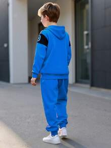 2pcs/Set Boys' Letter Print Hooded Sweatshirt And Pants, Street Fashion Knit Long Sleeve Top And Trousers, Suitable For Spring, Autumn And Winter