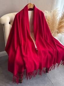 1pc Women's Black Thickened Plush Wool Double-Sided Imitated Cashmere Scarf, Elegant And Fashionable, Couple Shawl Scarf, Versatile And Warm, Suitable For Daily Use In Autumn And Winter