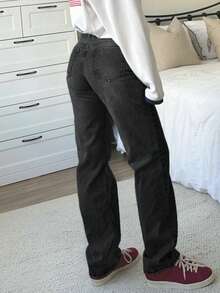 MYOURSA Low Rise Straight Leg Jeans Y2k Distressed Loose Washed Fall Casual School Outfits For Women - 深灰色 - 查看 2