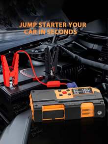 10000mAh High Capacity Car Jump Starter, Car Air Compressor, 2-In-1 Multifunctional Charger, Equipped With 150 PSI Digital Tire Inflator, LED Flashlight, Safety Hammer Design, Sturdy And Durable Structure, Includes Multiple Adapters | Emergency Vehicle Tool | High Visibility Orange | Comes With Storage Case