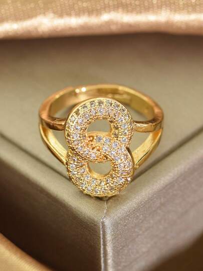 خاتم زركونيا بشكل "8" قابل للتعديل، أنيق وبسيط، مناسب للنساء للاستخدام اليومي والأعمال والزفاف والحفلات، وكهدية لعيد الفطر وعيد الأضحى