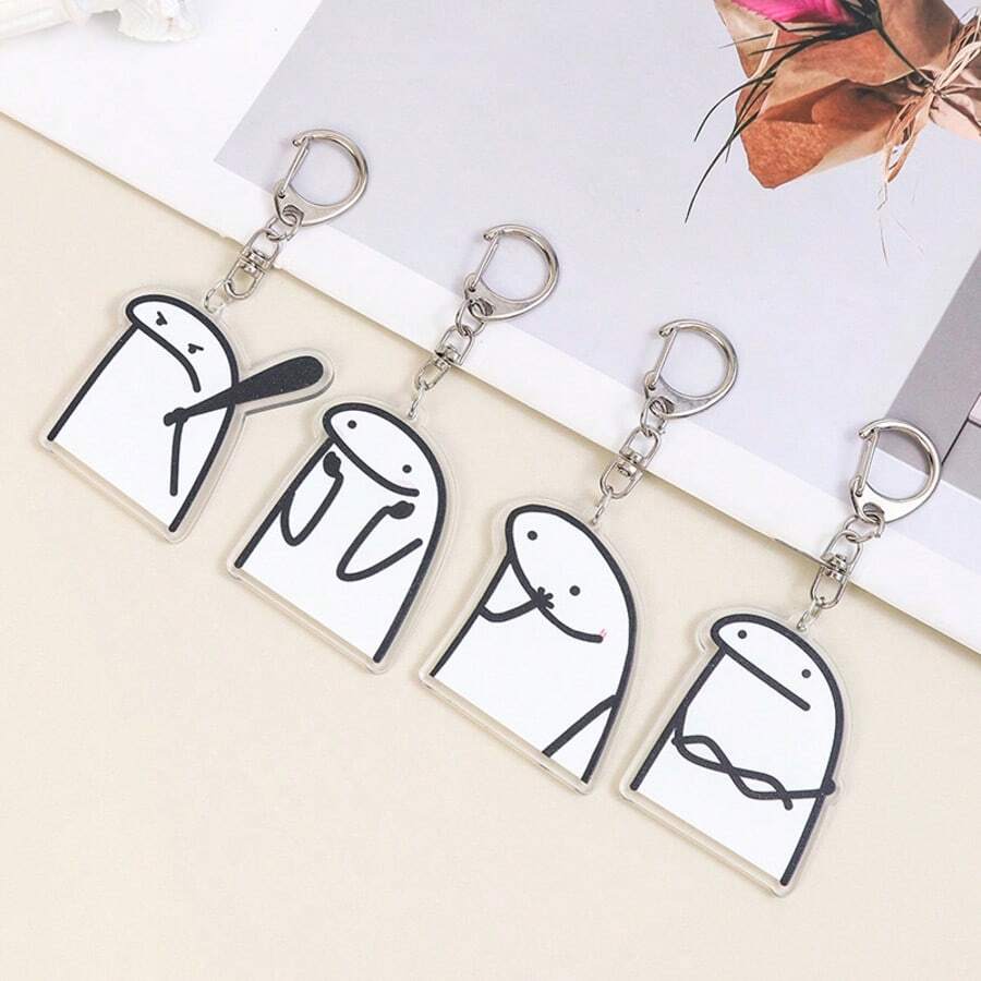 12 Stücke süße Strichmännchen Acryl Schlüsselanhänger Anhänger, geeignet für Rucksack, Geldbörse, Kamera, Kopfhörertasche Dekoration, Taschenzubehör, Schlüsselanhänger - Verschiedenfarbig - Übersicht 1